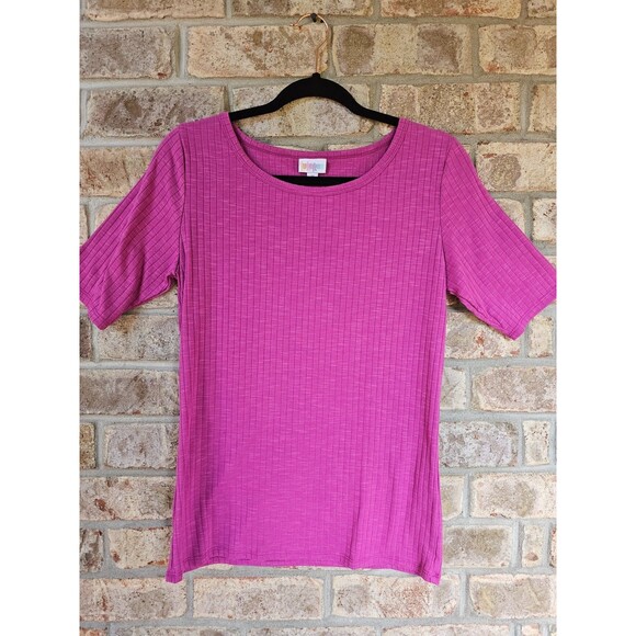 LULAROE Pink Ribbed Short Sleeve Round Neck Tee T-Shirt‎ Shirt Top Women's M - Picture 2 of 4